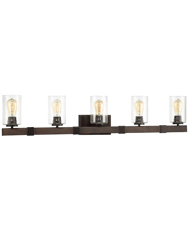 Franklin Iron Works Poetry Rustic Industrial Wall Light Wood Grain Bronze Hardwire 44" 5-Light Fixture Clear Seedy Glass for Bedroom Bathroom Van