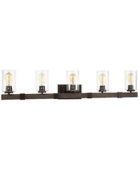 Franklin Iron Works Poetry Rustic Industrial Wall Light Wood Grain Bronze Hardwire 44" 5-Light Fixture Clear Seedy Glass for Bedroom Bathroom Van