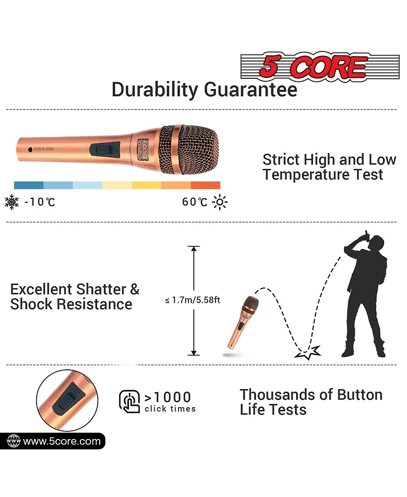5 Core Mic Karaoke Dynamic Handheld Xlr Microphone for Professional Vocal Recording Live Stage Singing Music Neodymium 1/4 Corded Wired Microfono