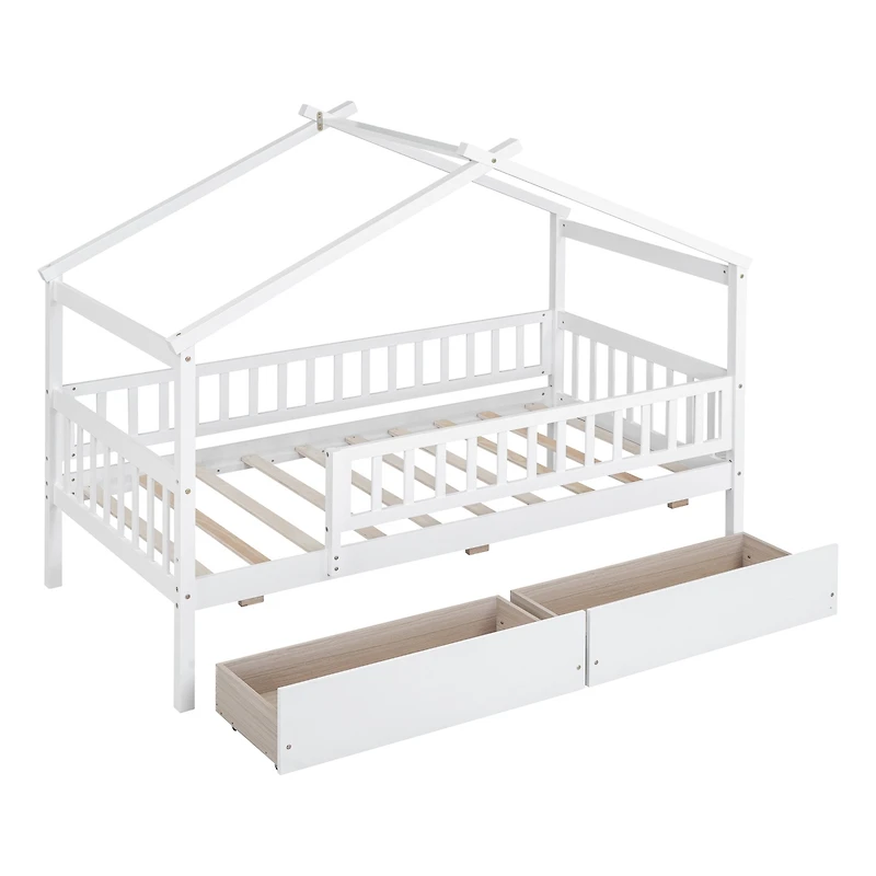 Streamdale Twin Wooden House Bed With Two Drawers