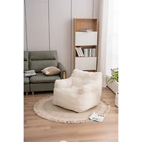Streamdale Furniture Soft Tufted Foam Bean Bag Chair With Teddy Fabric Ivory White