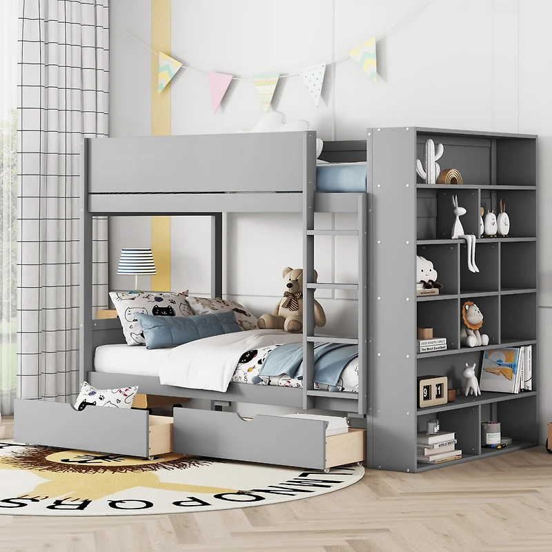 Streamdale Twin Over Bunk Bed With 2 Drawers And Multilayer Cabinet