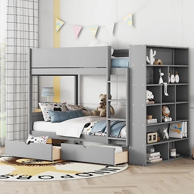 Streamdale Twin Over Bunk Bed With 2 Drawers And Multilayer Cabinet