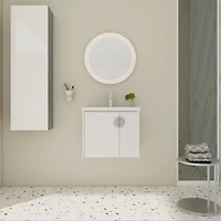 Wall-Mounted Vanity | Dual-Door with 3D Wave | Ceramic Sink | Soft-Close | Metallic