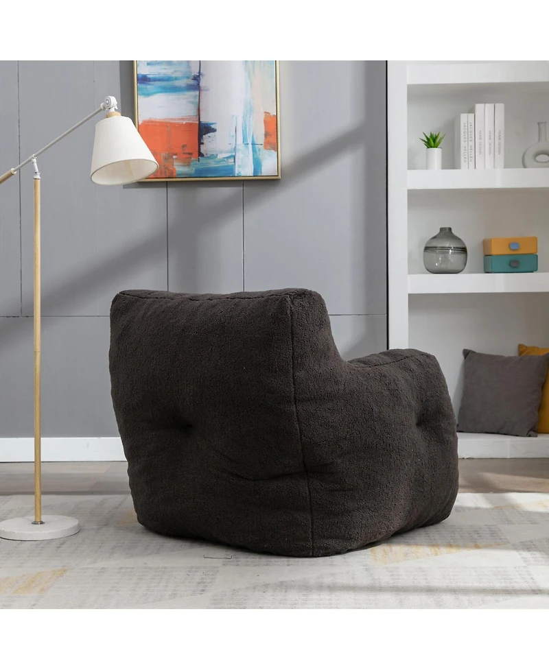 Simplie Fun Soft Tufted Foam Bean Bag Chair With Teddy Fabric Dark Gray