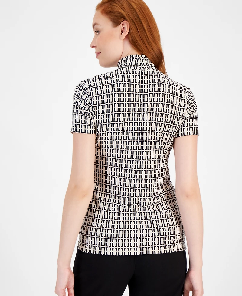 Anne Klein Short-Sleeve Mock-Neck Top