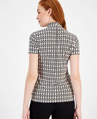 Anne Klein Short-Sleeve Mock-Neck Top