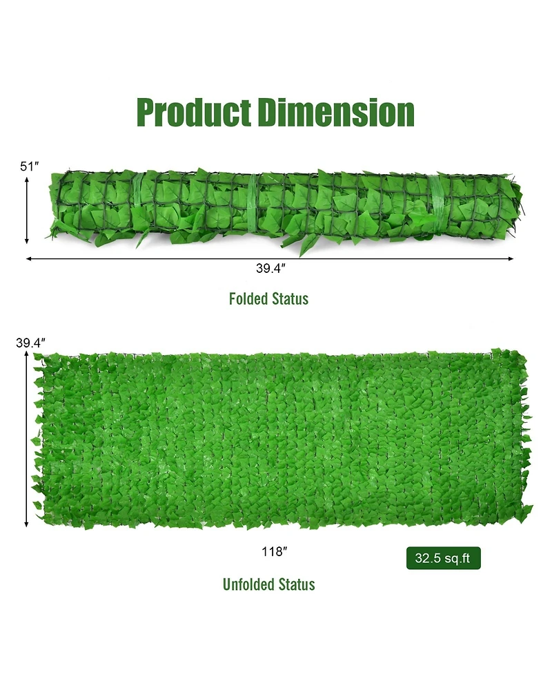 Slickblue 118 x 39 Inch Artificial Ivy Privacy Fence for Fence and Vine Decor