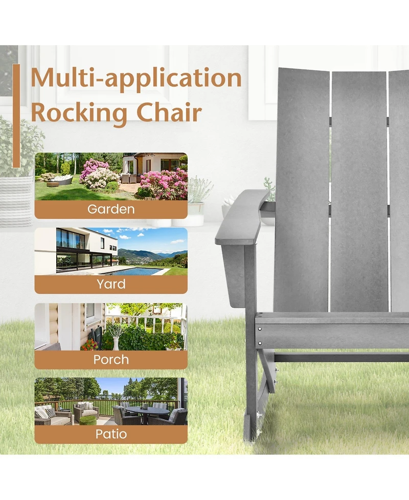 Slickblue Adirondack Rocking Chair with Curved Back for Balcony-Grey