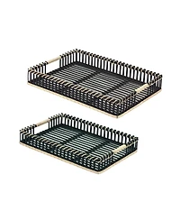 Slickblue Woven Wicker Trays With Rattan Handle Accent (Set of 2)