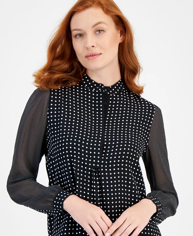 Anne Klein Sheer Dot-Print Blouse