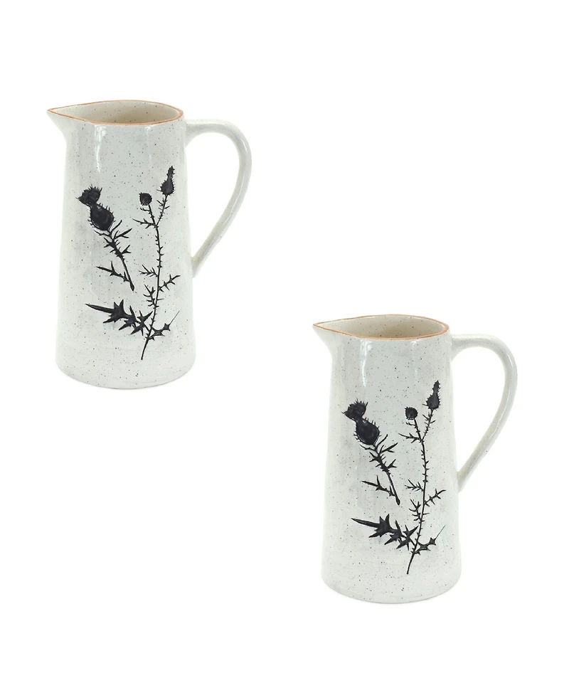 Rustic Thistle Etched Pitcher Vase With Speckled Finish (Set of 2)