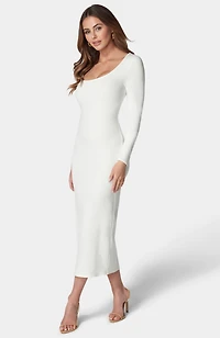 Bebe Women's Long Sleeve Square Neck Rib Maxi Dress