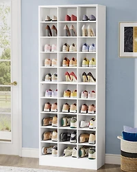 Tribesigns 10-Tier Shoe Storage Cabinet, Gray Wooden Shoe Rack with 30 Cubbies, Freestanding Tall Entryway Shoe Organizer