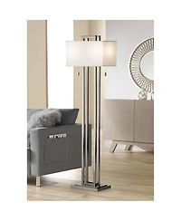 Possini Euro Design Modern Floor Lamp 62" Tall Brushed Nickel Openwork Rectangular Profile Off White Fabric Shade for Living Room Reading