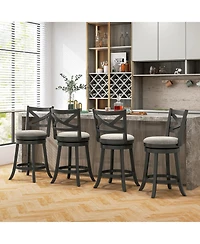 Set of 2 Swivel Bar Stools with Hollow Back and Padded Seat for Counter Height