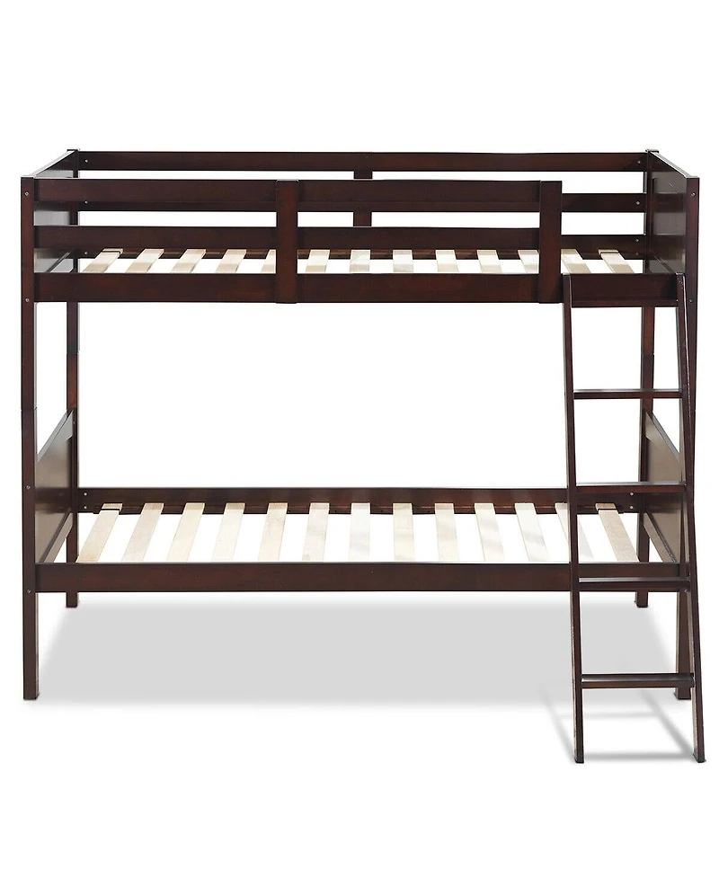 Sugift Wooden Twin Over Twin Bunk Bed Frames with Ladder and Safety Rail