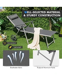Gymax 2PCS Patio Recliner Chair Outdoor Adjustable Folding Chaise Lounge Chair w/ 2 Wheels