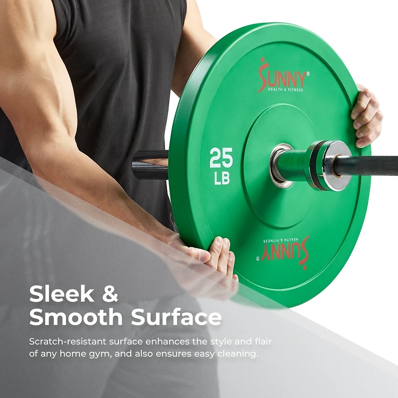 Sunny Health & Fitness Elite 2-inch Rubber Olympic Bumper Weight Plate Lb Color Coded with Steel Hub