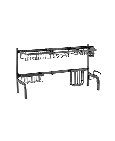 Slickblue 2 Tier Adjustable Over Sink Dish Drying Rack with 8 Hooks