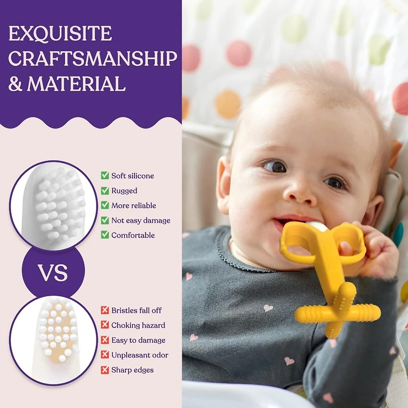 Sperric Baby Teething Toys Set - Baby Monkey Banana Teether and Toothbrush - Safe and Durable Teething Set - Teething Banana Toy for Babies