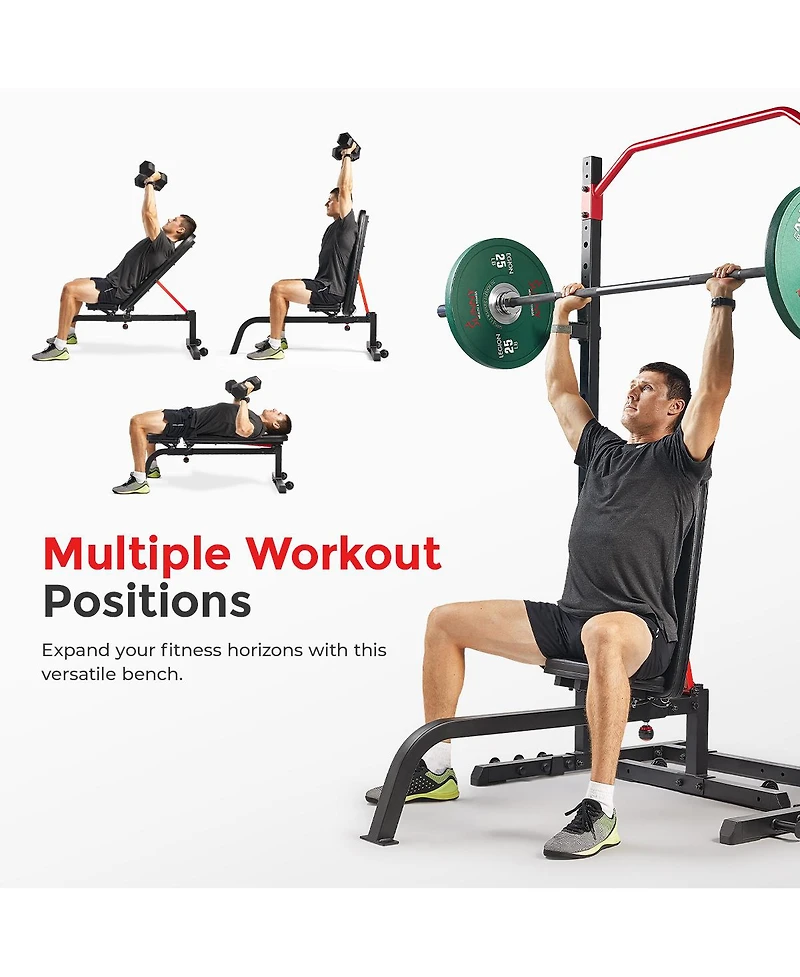 Sunny Health & Fitness Adjustable Incline Multifunction Weight Bench, Anti-bacterial Leather and Weight Capacity 520LBs