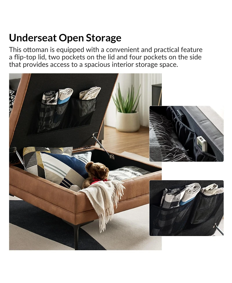 Traditional Geoffrev Lift Top Shelved Storage Cocktail Ottoman