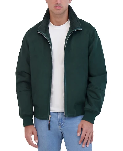 Robert Graham Men's Faux Suede Bomber with Sherpa Stand Collar