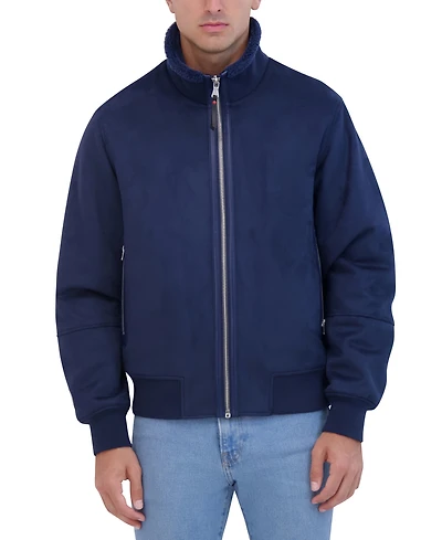 Robert Graham Men's Faux Suede Bomber with Sherpa Stand Collar