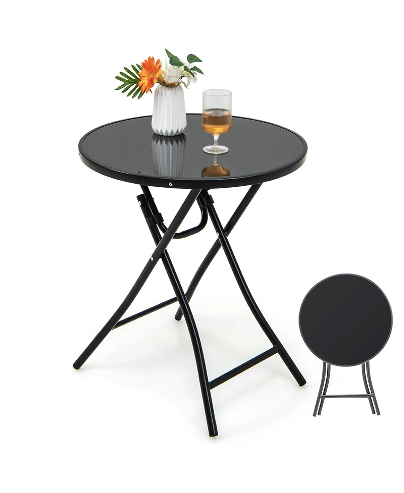 Round Bistro Table with Tempered Glass Top for Patio, Balcony, or Dining Area