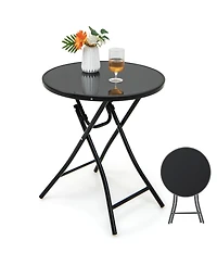 Round Bistro Table with Tempered Glass Top for Patio, Balcony, or Dining Area