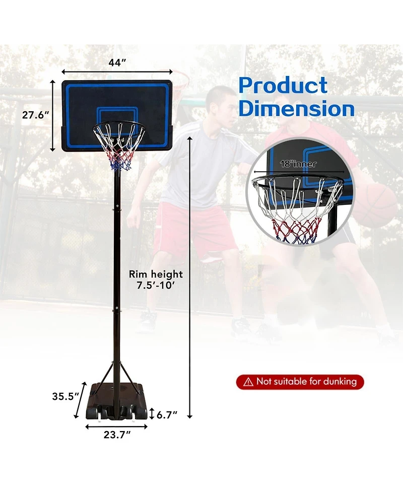 Skonyon 7.5-10FT Portable Adjustable Height Basketball Hoop Goal System with 44-in Shatterproof Backboard