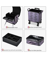 Byootique Purple Makeup Train Case Lockable Rolling Cosmetic Trolley Storage