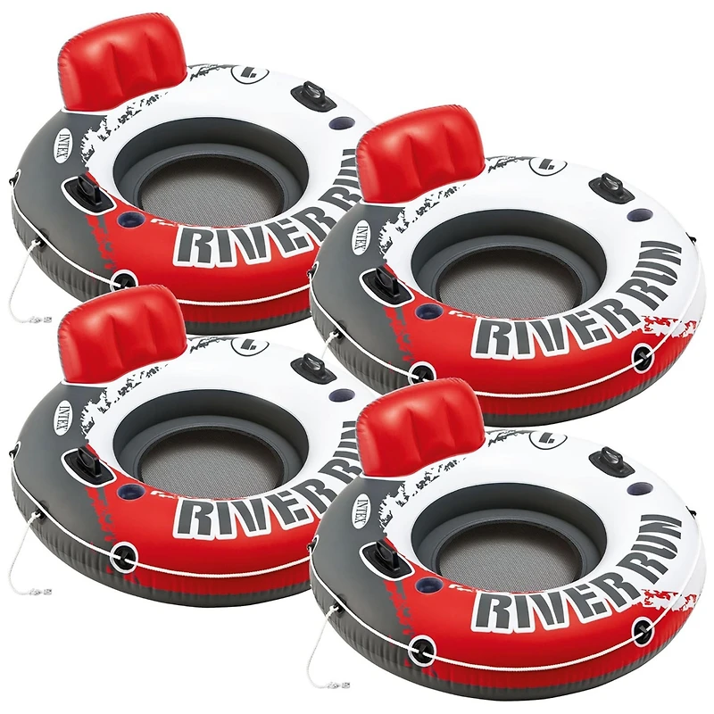Intex River Run 1 53" Inflatable Floating Water Tube Lake Raft, Red (4 Pack)