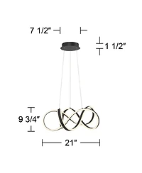 Possini Euro Design Helix Sand Black Ceiling Pendant Light 21" Wide Ultra Modern Sprial Twisted Led Light Strip Dining Room House