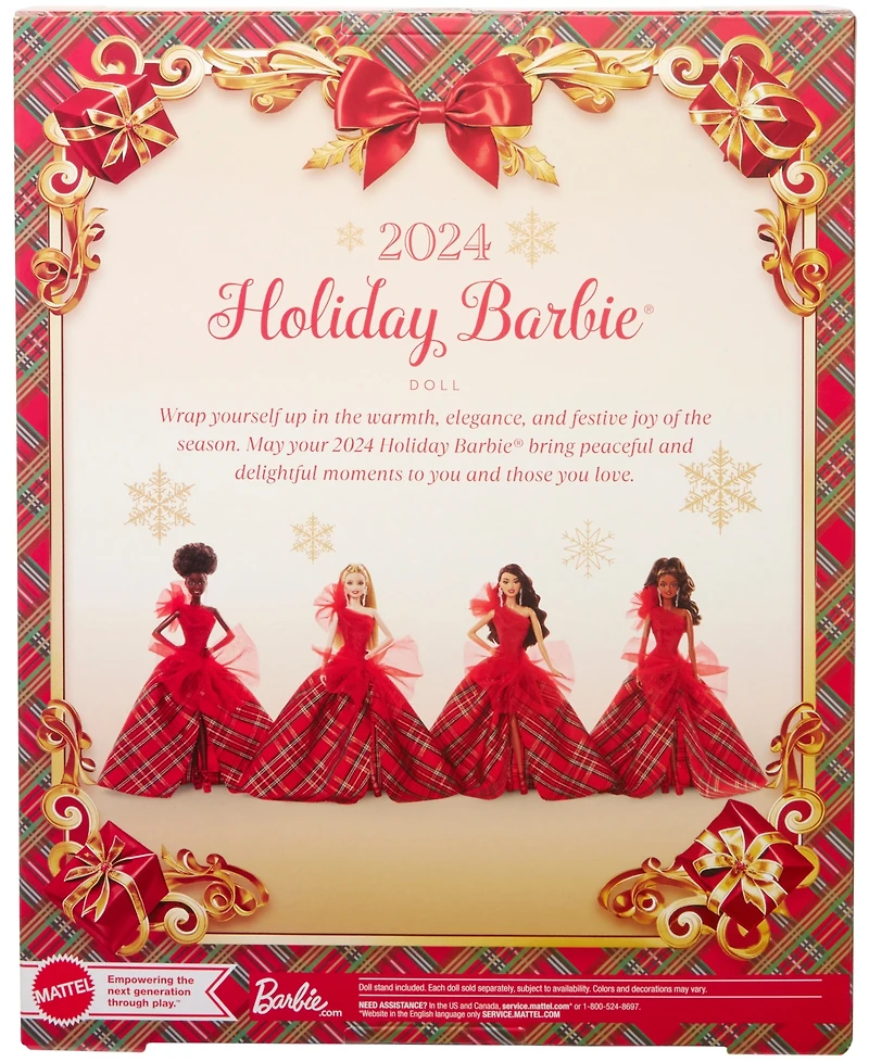 Barbie Signature 2024 Holiday Barbie Fashion Doll, Seasonal Collector Gift, Dark Brown Hair with Plaid Gown