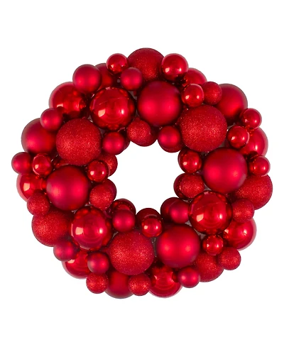 Northlight Red Hot 3-Finish Shatterproof Ball Christmas Wreath