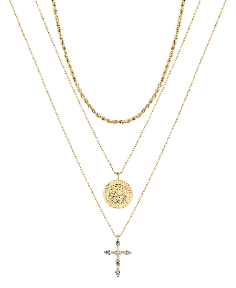 Unwritten Cubic Zirconia Saint Christopher Cross Layered Pendant Necklace Set