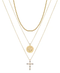 Unwritten Cubic Zirconia Saint Christopher Cross Layered Pendant Necklace Set