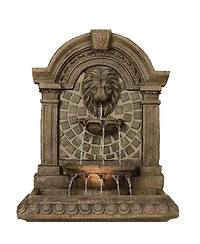 Royal Lions Head 51" High Large Italian Outdoor Decor Faux Stone Floor Fountain with Light Outside Garden Patio