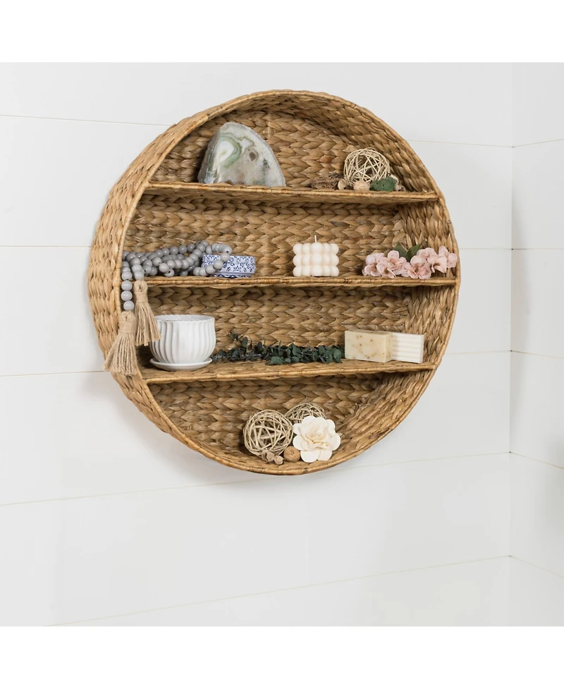 Jonathan Y Annulus 24.5" 3-Shelf Circular Handwoven Hyacinth Wall Rack, Natural