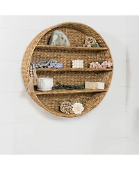 Jonathan Y Annulus 24.5" 3-Shelf Circular Handwoven Hyacinth Wall Rack, Natural