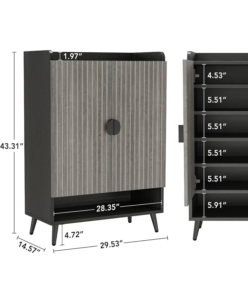 Tribesigns Shoe Cabinet with Doors, 6-Tier Storage Adjustable Shelves, Wooden Shoes Rack Organizer for Entryway, Hallwa