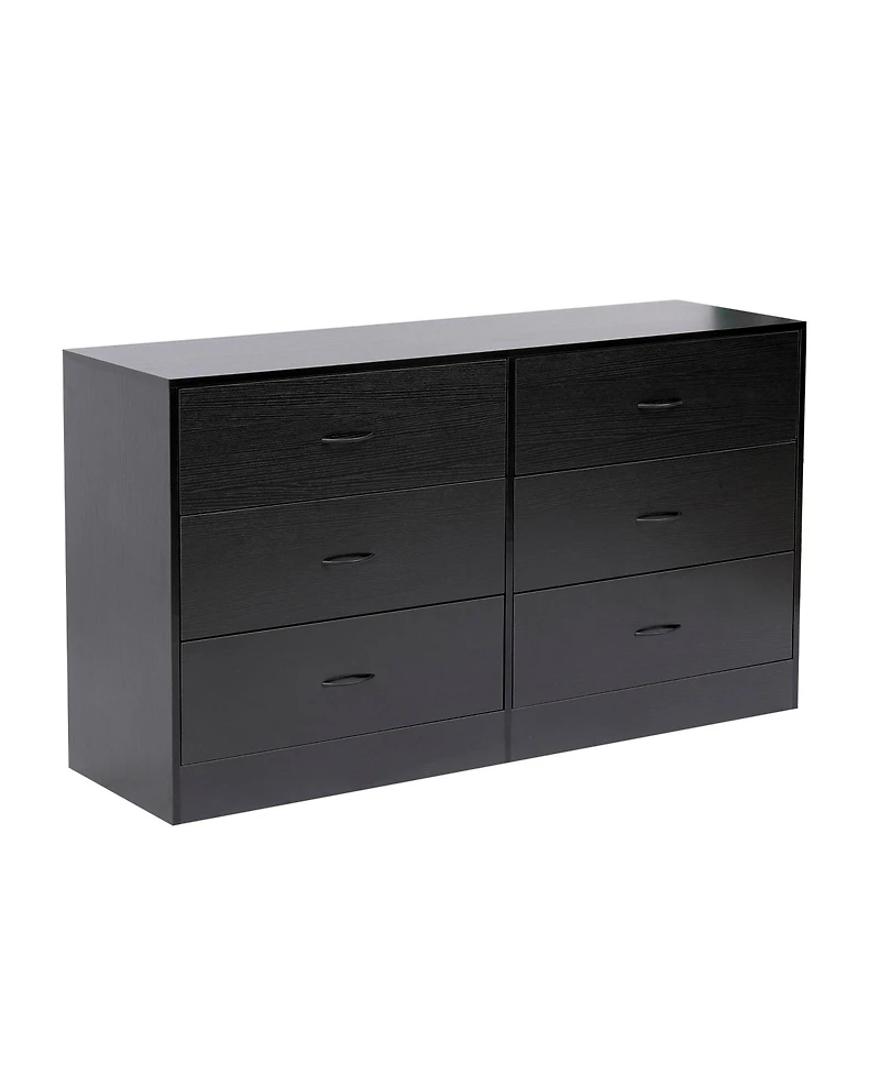 Sugift 6 Drawer Dressers Black Wood Dresser Chest of Drawers Double Dresser