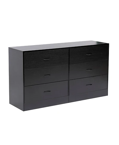 Sugift 6 Drawer Dressers Black Wood Dresser Chest of Drawers Double Dresser