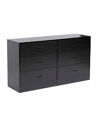Sugift 6 Drawer Dressers Black Wood Dresser Chest of Drawers Double Dresser