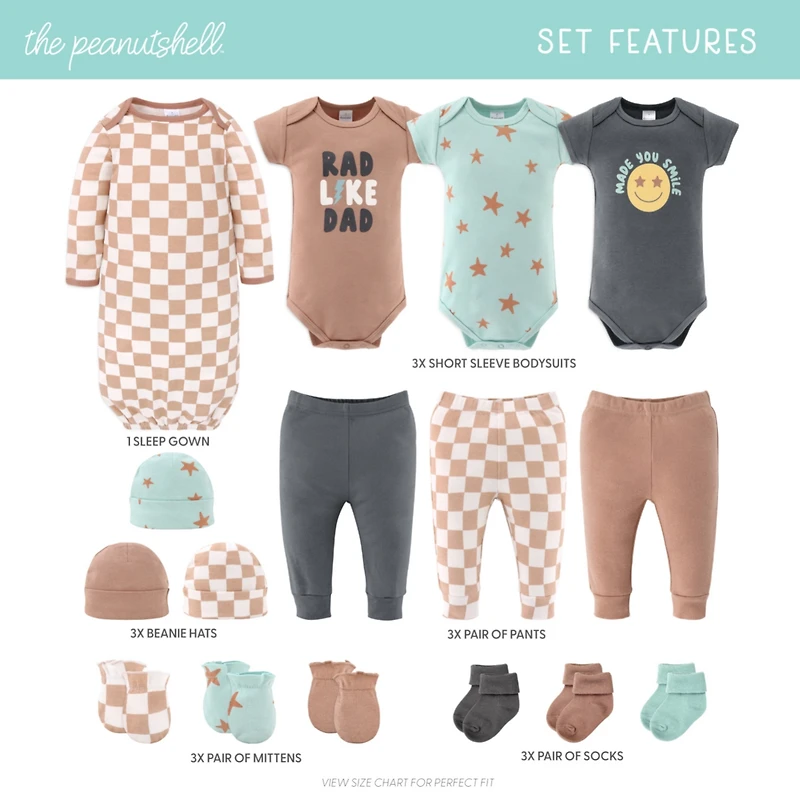 The Peanutshell Baby Boys Layette Gift Set Boys, Skater Boy, 16 Essential Pieces, 0-3 Months