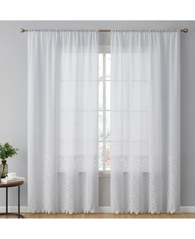 Hlc.me Monaco Premium Soft Decorative Ombre Lace Semi Sheer Light Filtering Rod Pocket Curtain Panels - Set of 2