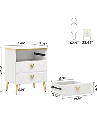 Tribesigns 3-Drawer Nightstand Set of 2, Luxury Bedside Table End Table with Storage Drawers and Golden Legs, Modern Nightstand for Bedroom