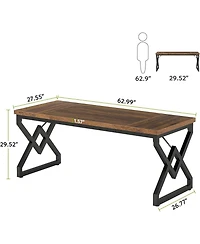 Tribesigns 63 Inch Executive Desk, Large Office Computer Desk with Extra Thick Wooden Tabletop and Metal Frame, Modern Simple Workstation Writing Tabl